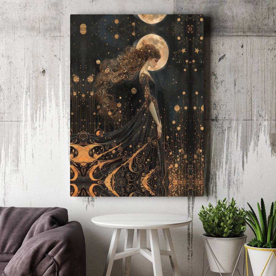 Goddess Of The Moon Canvas Print | Celestial Night Sky Wall Art | Premium Gallery Wrapped Decor | Witchy Aesthetic For Home Office Gift