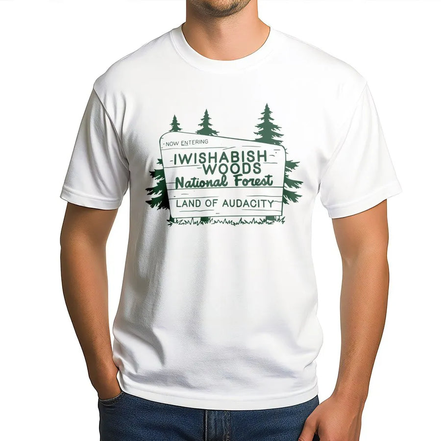 Iwishabish Woods National Forest T-Shirt | Funny Outdoor Hiking Graphic | Premium Soft Cotton | Nature Lover Gift for Campers