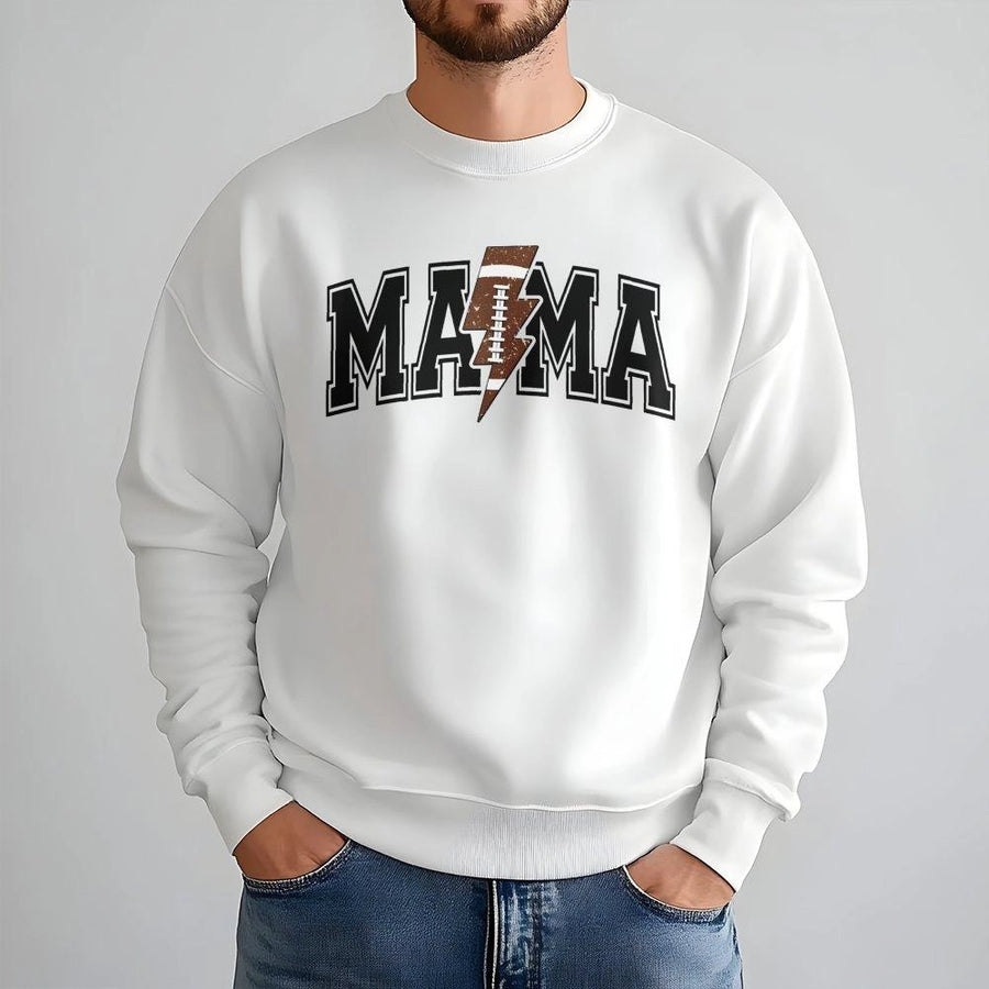 Football Mama Sweatshirt | Varsity Letter Lightning Bolt Design | Premium Cotton Blend | Gift for Football Mom and Sports Fan