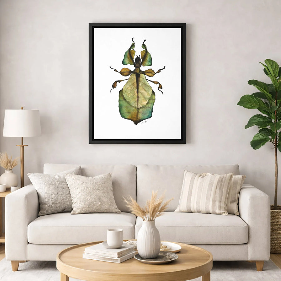 Leaf Insect Wall Art | Botanical Watercolor Illustration | Gallery Quality Premium Canvas | Nature Decor Print for Entomology Lovers