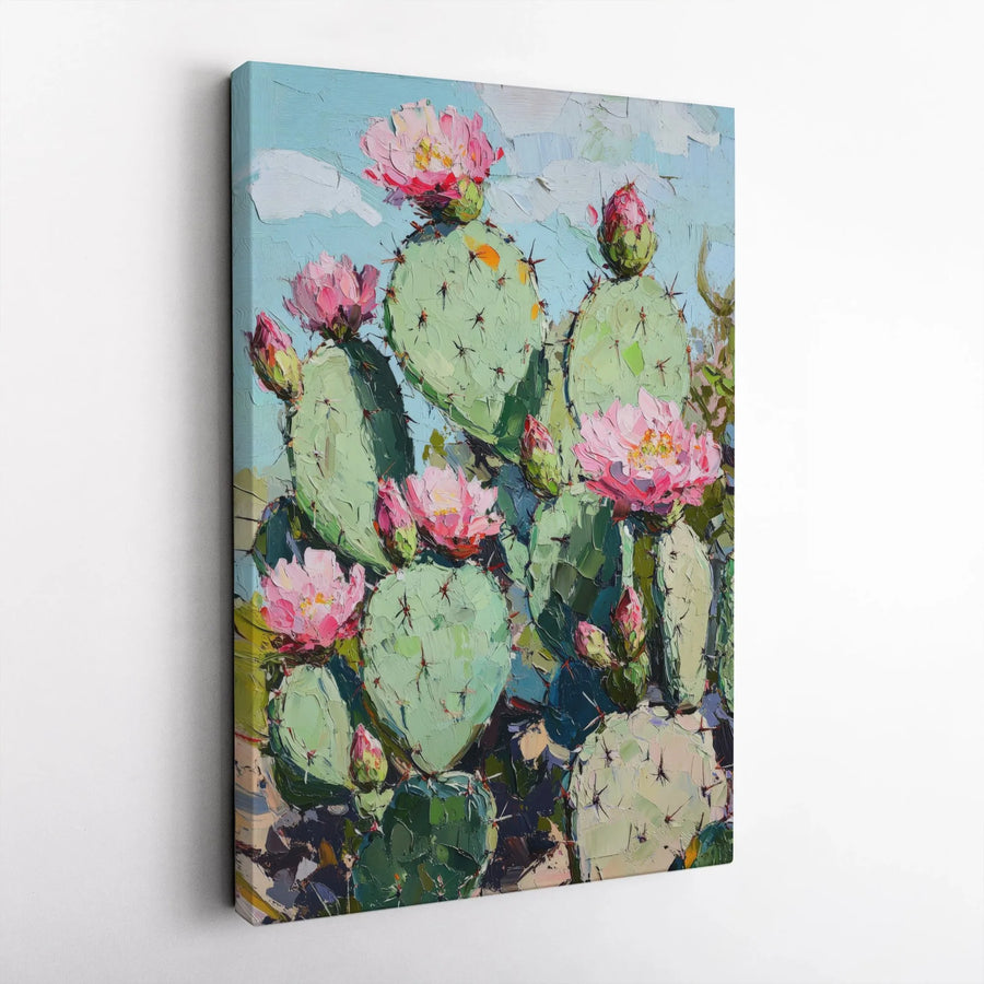 Blooming Cactus Canvas Art | Impressionist Desert Botanical Wall Decor | Premium Fade-Resistant Gallery Print | Southwestern Home Office Gift