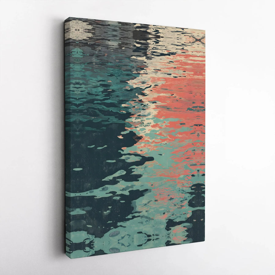 Abstract Water Reflection Canvas Wall Art | Modern Teal and Coral Design | Premium Gallery Wrapped Canvas | Minimalist Home Decor Gift