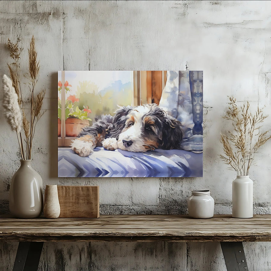 Bernese Mountain Dog Canvas Wall Art | Watercolor Sleeping Dog Print | Premium Gallery Wrapped Canvas | Gift for Dog Lover Pet Owner