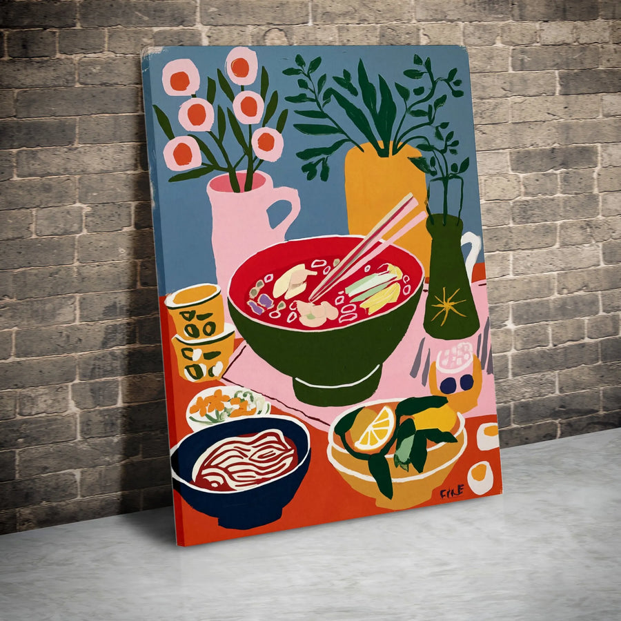 Ramen Still Life Wall Art | Colorful Kitchen Decor Poster | Gallery Quality Canvas Print | Modern Dining Room Aesthetic Gift
