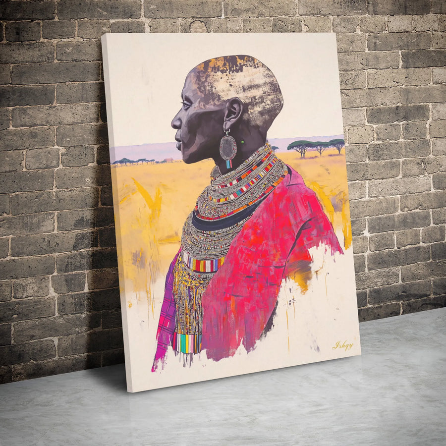 Maasai Woman Canvas Wall Art | African Tribal Portrait Print | Premium Gallery Wrapped Decor | Ethnic Bohemian Home Decor Gift