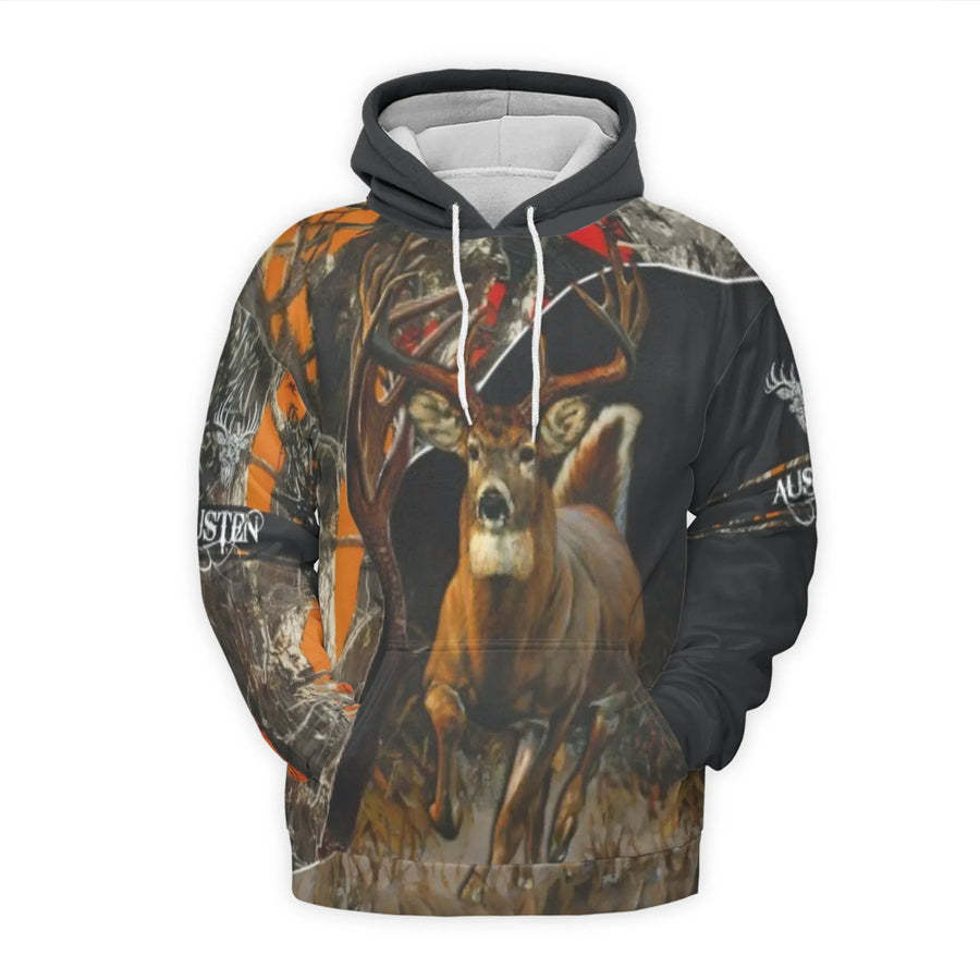 Whitetail Buck Hunting Hoodie | 3D All-Over Print Wildlife Design | Premium Polyester Brushed Fleece | Gift for Outdoorsmen and Hunters
