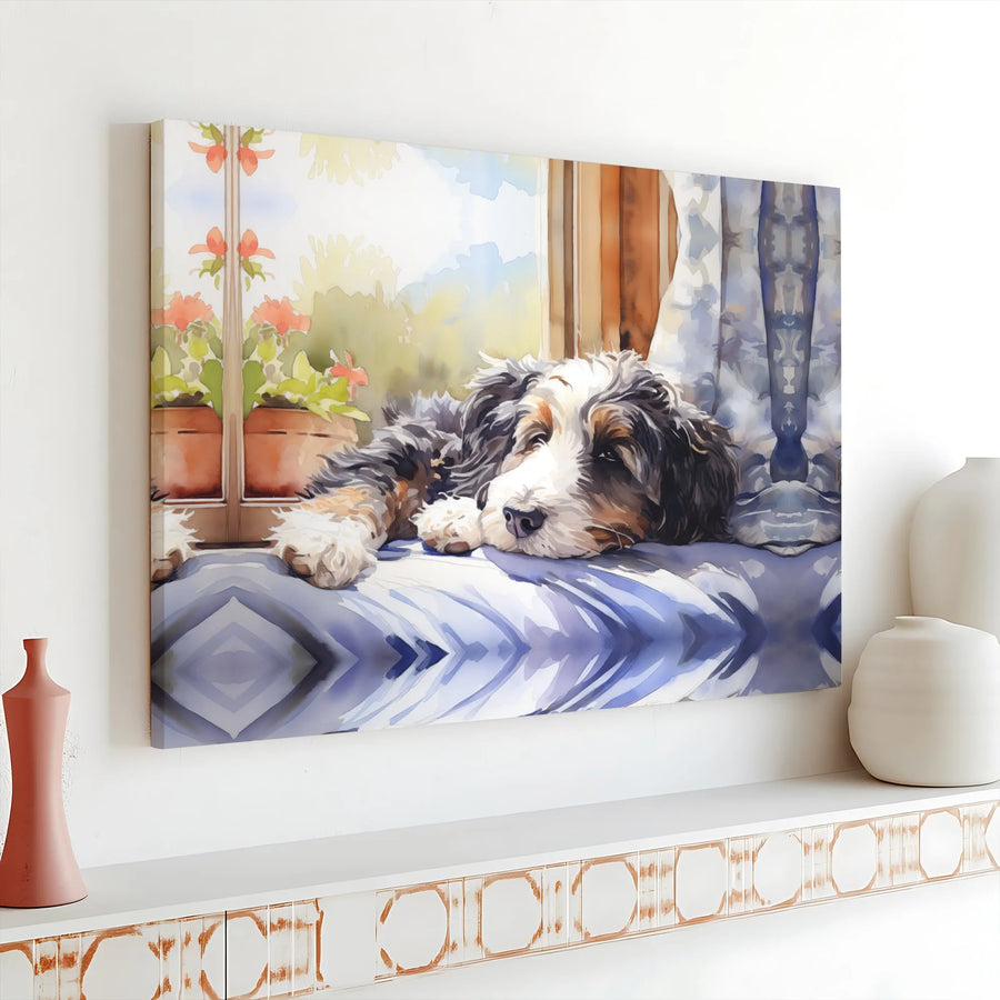 Bernedoodle Canvas Wall Art | Watercolor Dog Painting Print | Premium Gallery-Wrapped Canvas | Gift for Dog Mom or Dad