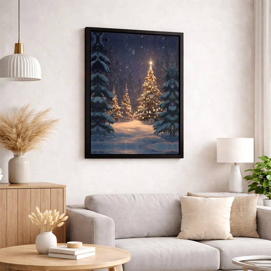 Christmas Tree Canvas Wall Art | Snowy Winter Forest Landscape | Premium Gallery Wrapped Print | Holiday Home Decor Gift for Living Room