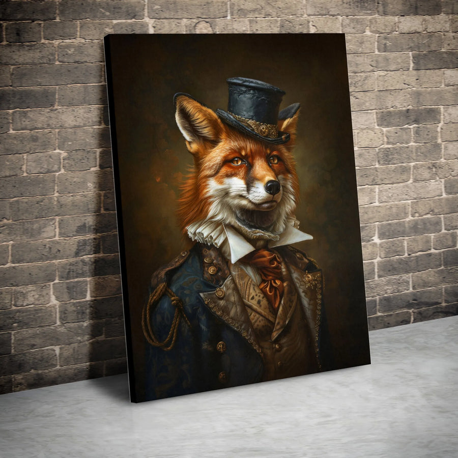 Steampunk Fox Wall Art | Victorian Dapper Animal Portrait | Premium Gallery-Wrapped Canvas Print | Unique Office Decor Gift