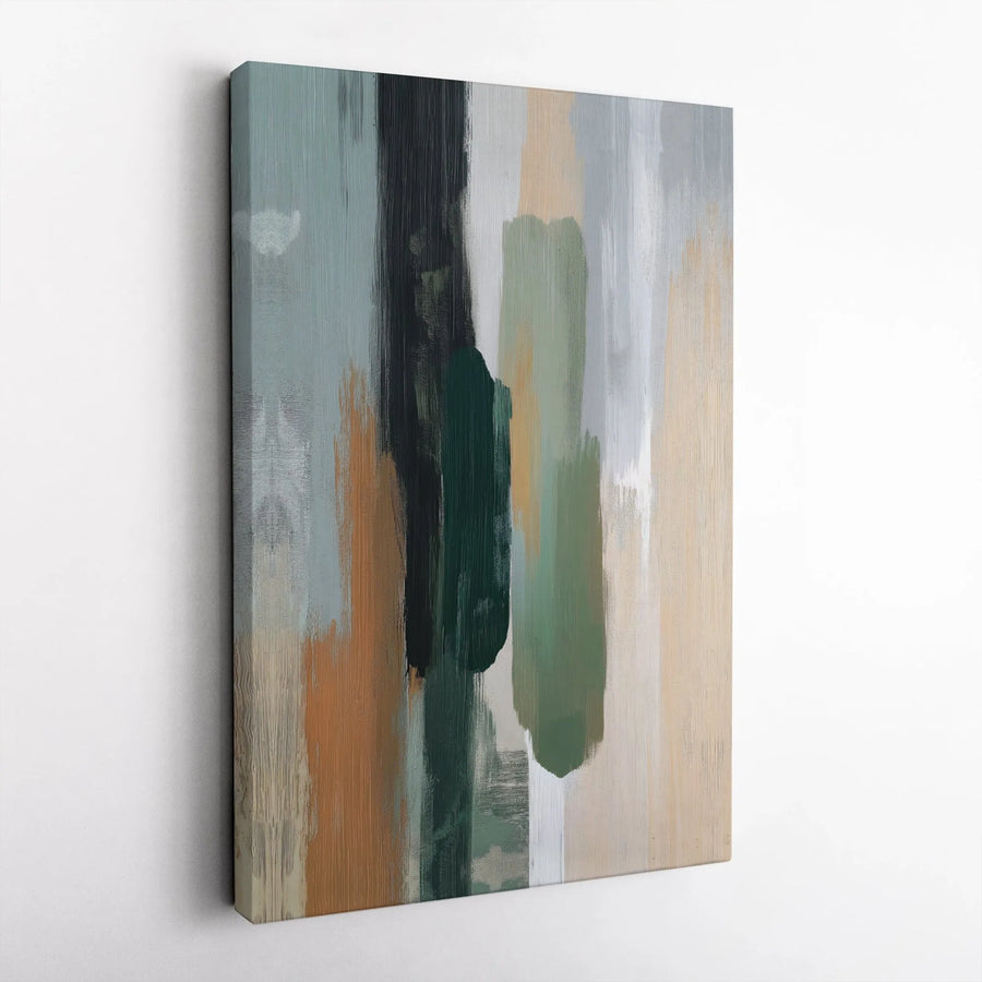 Abstract Canvas Wall Art | Sage Green & Burnt Orange Vertical Brushstrokes | Gallery-Quality 1.25" Profile | Modern Home Decor Gift