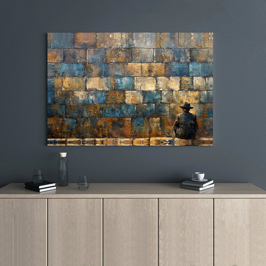 Abstract Wall Art Canvas | Man In Fedora By Textured Wall | Premium Gallery Wrap Print | Modern Office Home Decor Gift