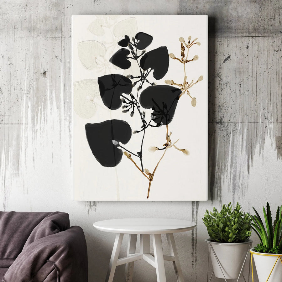 Minimalist Botanical Canvas Art | Abstract Black and White Plant Print | Premium Gallery Wrapped Canvas | Modern Living Room Wall Decor