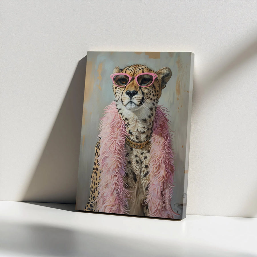 Cheetah Canvas Wall Art | Quirky Safari Animal in Pink Boa | Premium Gallery Wrapped Decor | Fun Gift for Safari Lovers