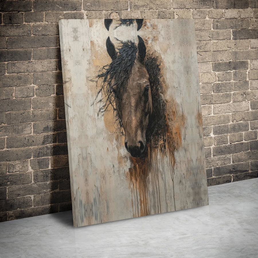 Abstract Horse Wall Art | Rustic Equestrian Oil Painting Print | Premium Gallery Wrap Canvas | Western Home Decor Gift for Horse Lovers