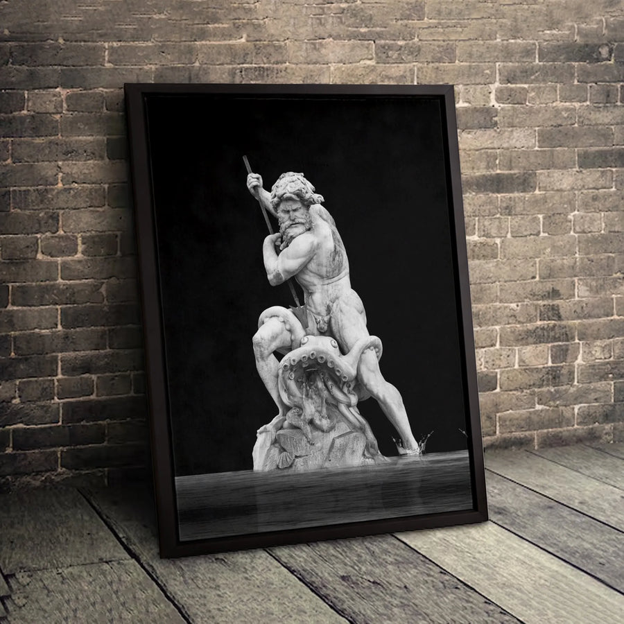 Neptune Fighting Octopus Canvas Wall Art | Dramatic Greek Mythology Statue Print | Premium 1.25" Gallery Wrap | Sophisticated Home Decor Gift