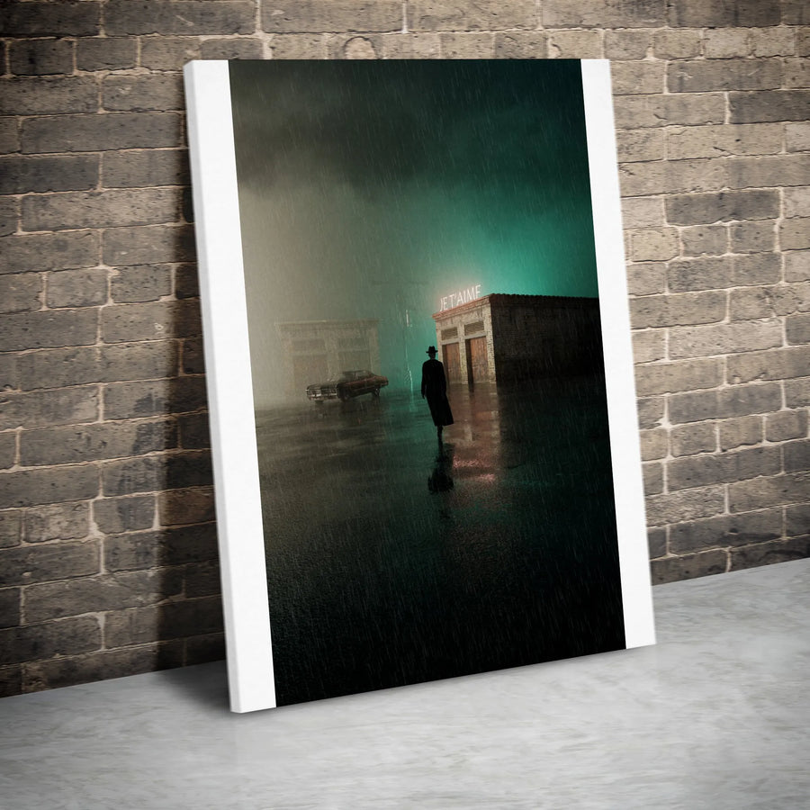 Film Noir Canvas Wall Art | Moody Rainy City Street Scene | Premium Gallery Wrap Canvas | Modern Detective Home Decor Gift