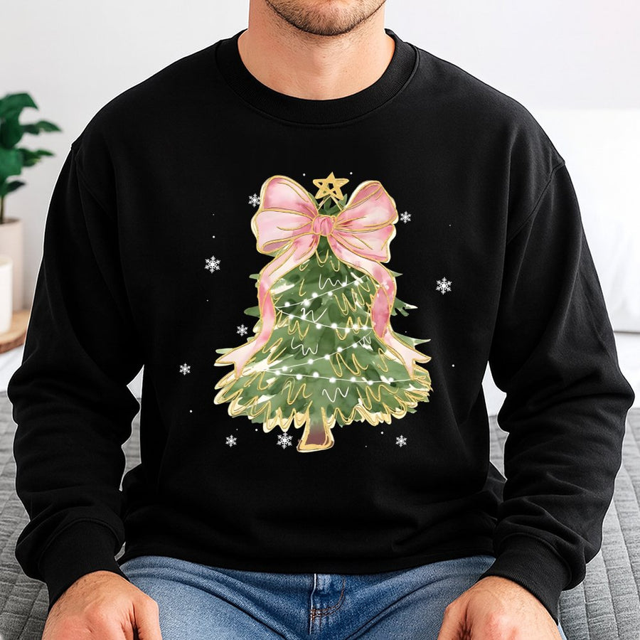 Christmas Tree Sweatshirt | Watercolor Bow Design | Premium Cotton Blend | Cozy Holiday Gift for Her