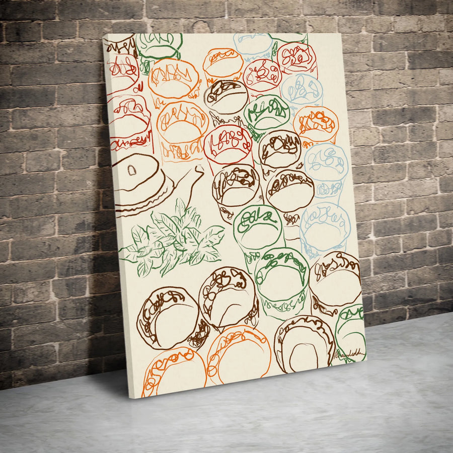 Abstract Coffee and Donuts Canvas Print | Minimalist Foodie Line Art | Premium 1.25" Gallery Wrap Canvas | Modern Kitchen & Cafe Decor Gift