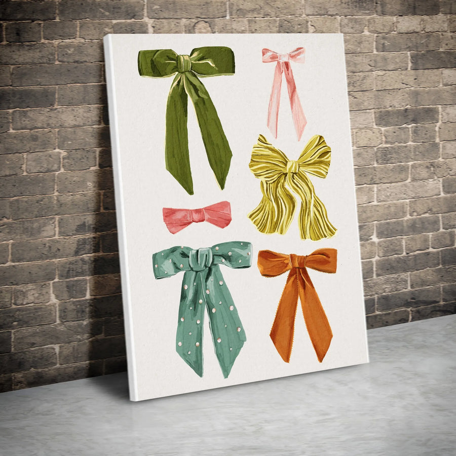 Watercolor Bows Canvas Print | Colorful Bow Collection Illustration | Gallery Wrapped 1.25" Canvas | Coquette Aesthetic Room Decor Gift