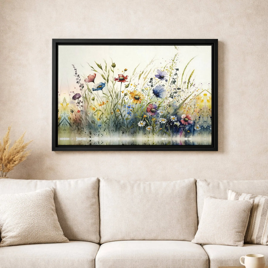 Watercolor Wildflower Meadow Canvas | Abstract Floral Landscape Art | Premium Fade-Resistant Print | Elegant Home Decor for Living Room Gift