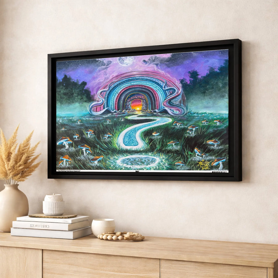 Psychedelic Mushroom Forest Canvas Wall Art | Surreal Rainbow Portal Landscape | Premium Gallery-Wrapped Print | Surrealist Nature Home Decor Gift