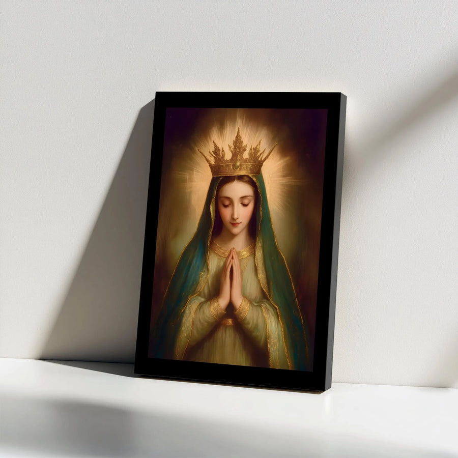 Virgin Mary Wall Art | Praying Queen Of Heaven Religious Portrait | Premium Gallery Wrap Canvas | Christian Home Decor Gift