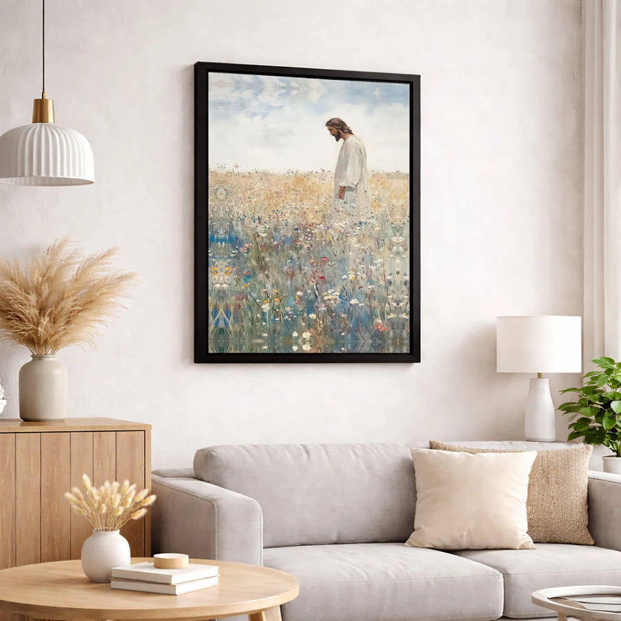 Jesus Walking In Wildflowers Canvas Print | Impressionist Christian Wall Art | Premium Gallery Wrapped Decor | Inspirational Religious Gift for Home