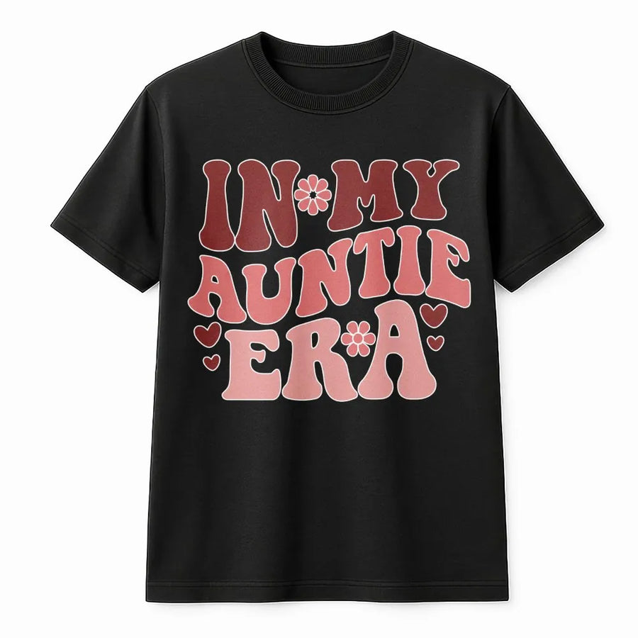 In My Auntie Era T-Shirt | Retro Groovy Font Aesthetic | 100% Cotton Premium Tee | Unique New Aunt Pregnancy Announcement Gift For Women
