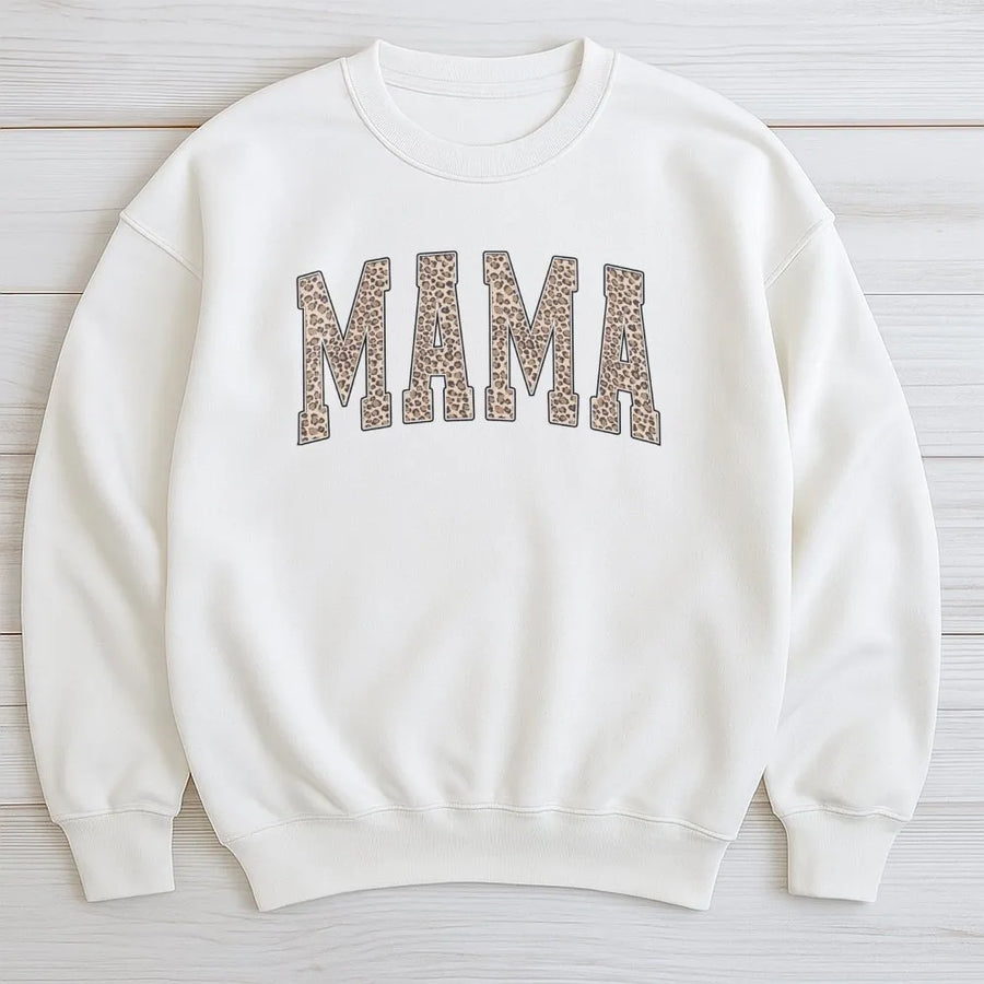 Mama Sweatshirt Leopard Print | Varsity Letter Graphic Design | Premium Cotton Blend | Gift for Mom and New Mothers