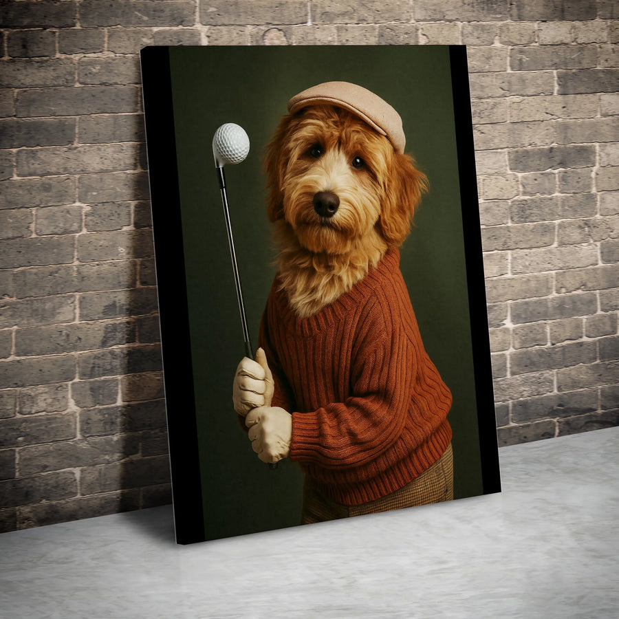 Goldendoodle Golf Wall Art | Vintage Golfer Dog Canvas Print | 1.25-Inch Gallery Wrap Decor | Unique Gift for Dog Lovers & Golfers