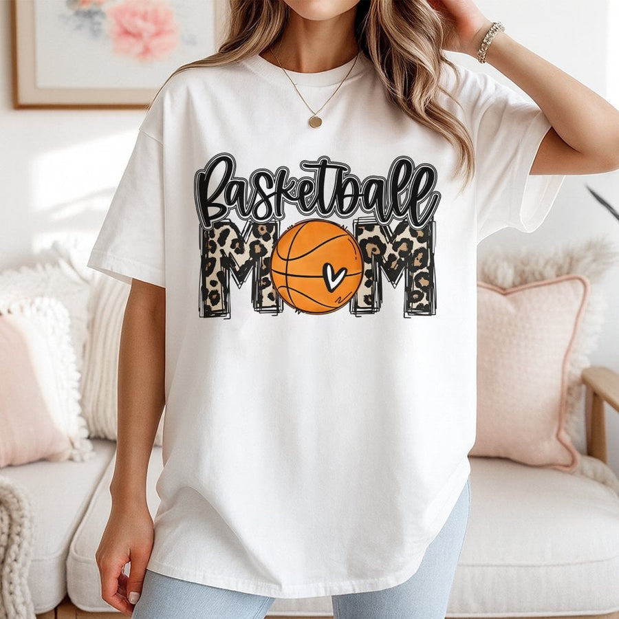 Basketball Mom T-Shirt | Leopard Print Graphic Tee | Premium 100% Cotton | Sports Fan Mother's Day 2026 Gift For Basketball Season