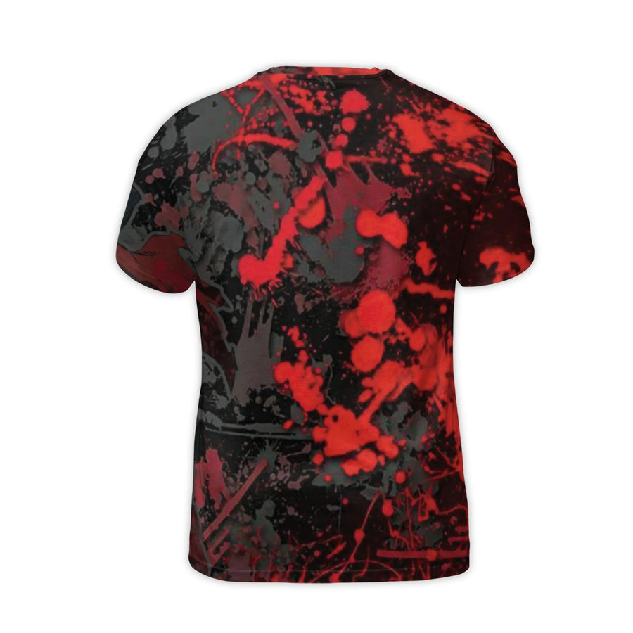 Red and Black Paint Splatter 3D T-Shirt | Abstract Graffiti Graphic Print | Premium Polyester Blend | Artistic Unisex Streetwear Tee