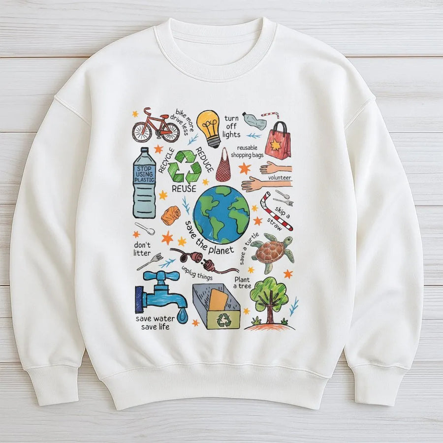 Earth Day Graphic Sweatshirt | Save The Planet Eco Friendly Art | Soft Cotton Blend Unisex Pullover | Meaningful Gift For Environmentalist
