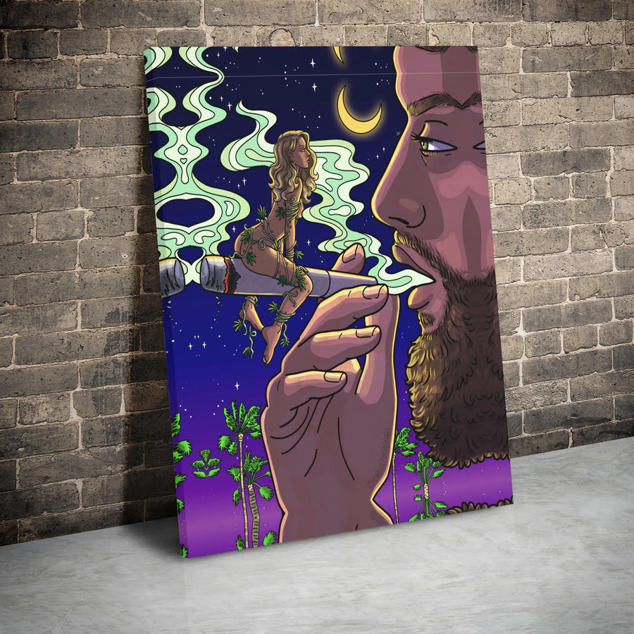 Stoner Art Canvas Print | Psychedelic Marijuana Woman Design | Premium Gallery Wrap Wall Decor | Unique Gift For Cannabis Lovers