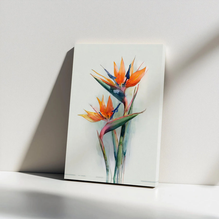 Bird of Paradise Wall Art | Watercolor Tropical Flower Botanical Canvas | Premium Gallery Wrapped Print | Modern Home & Office Decor Gift