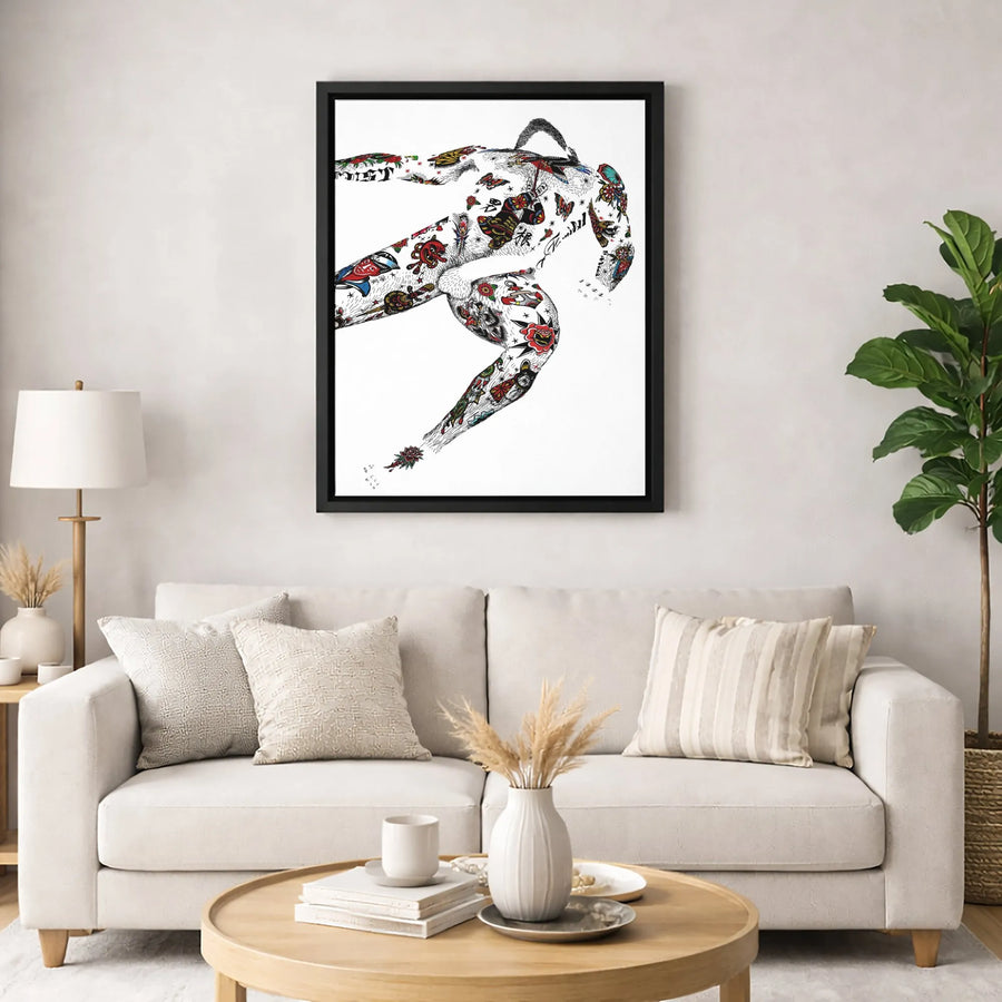 Tattooed Athlete Canvas Art | Traditional Old School Ink Silhouette | Premium Gallery Wrap Wall Decor | Edgy Fitness Gift for Gym Lovers