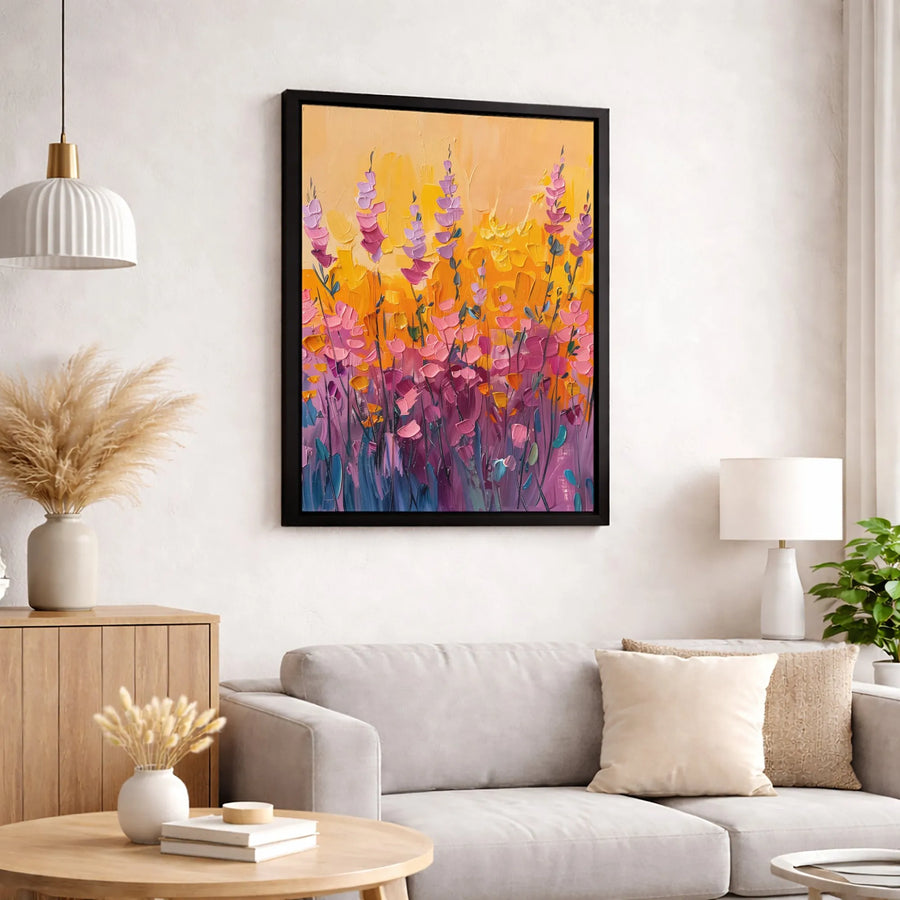 Abstract Wildflower Canvas Wall Art | Impasto Textured Floral Sunset Print | Premium Gallery Wrapped Decor | Modern Nature Gift for Home