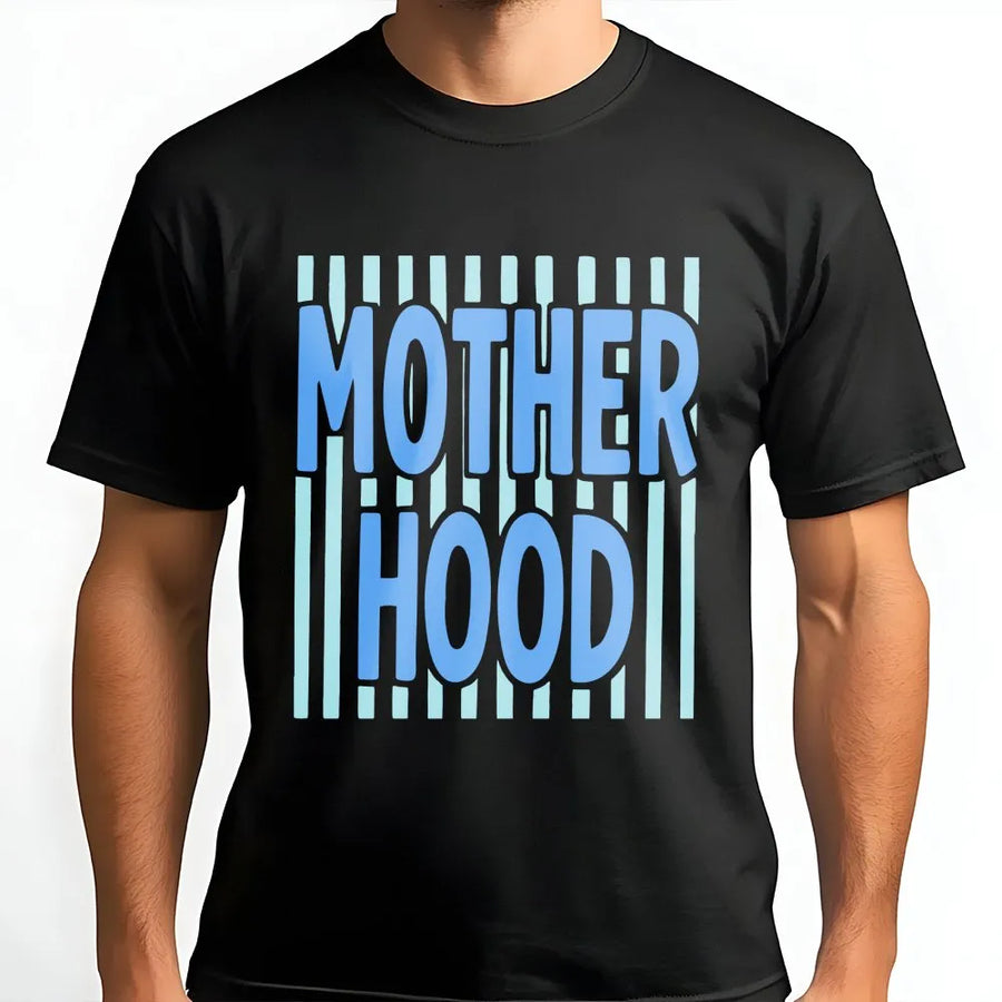 Motherhood T-Shirt | Preppy Striped Graphic Crewneck | Soft Cotton Blend | Unique Mother's Day Gift For New Mom