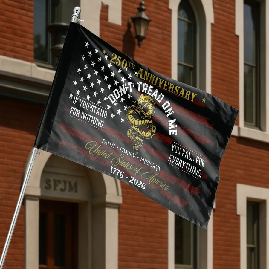 USA 250th Anniversary House Flag | Don't Tread On Me Gadsden Snake | Weather-Resistant Polyester Banner | Patriotic Home Decor Gift