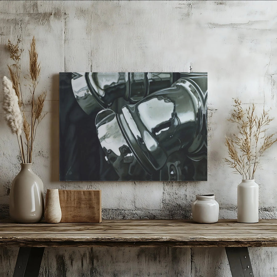 Abstract Chrome Reflection Canvas Wall Art | Monochrome Metallic Industrial Decor | Premium Gallery Wrap Print | Modern Minimalist Home Office Gift