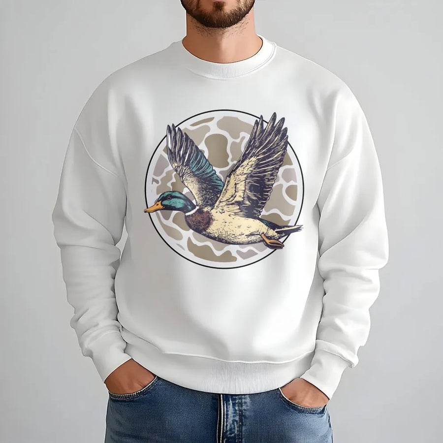 Mallard Duck Hunting Sweatshirt | Flying Waterfowl Wildlife Graphic | Premium Cotton Blend | Gift for Hunter and Outdoor Enthusiast