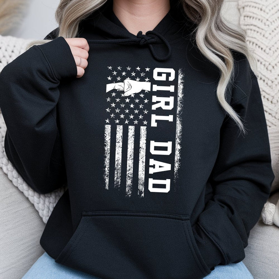 Girl Dad Hoodie | American Flag Fist Bump Graphic | Premium Cotton Blend | Best Father's Day 2026 Gift for Proud Dad
