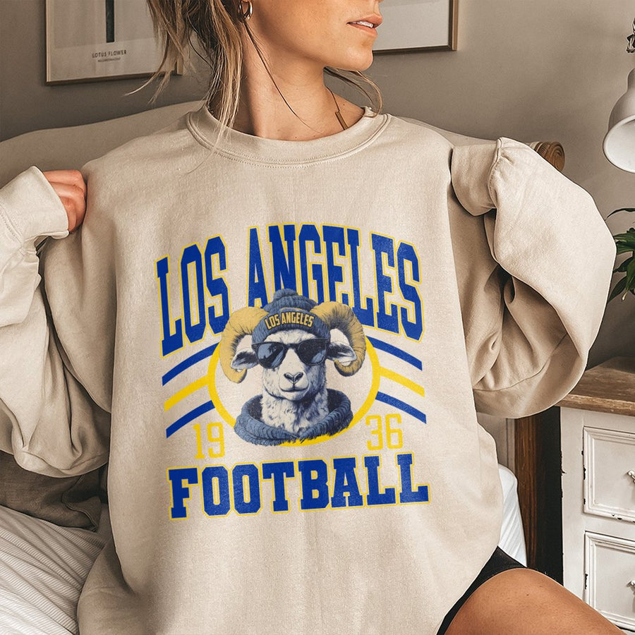 Los Angeles Football 1936 With A Ram Mascot Wearing A Los Angeles Beanie And Sunglasses Sweatshirt