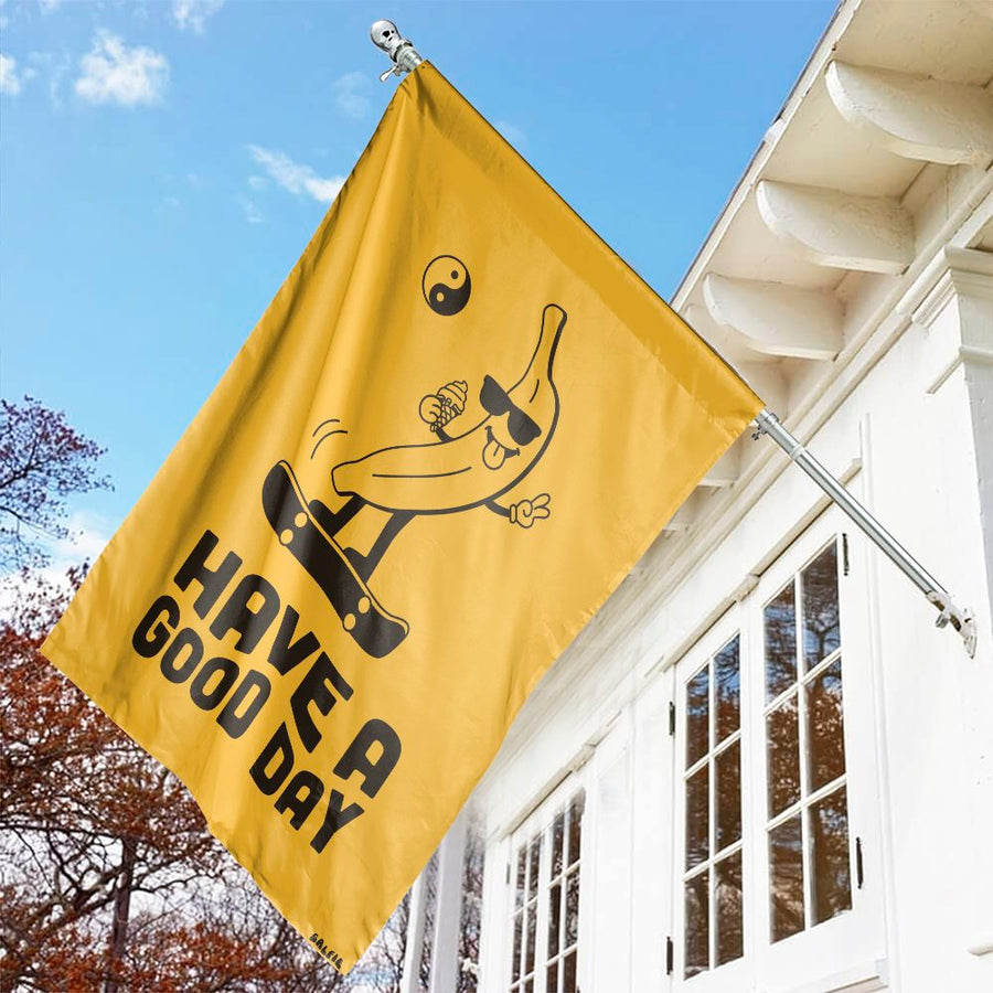 Banana Skateboard Garden Flag | Have A Good Day Retro Humor Art | Premium Weather-Resistant Polyester | Outdoor Garden Decor Gift