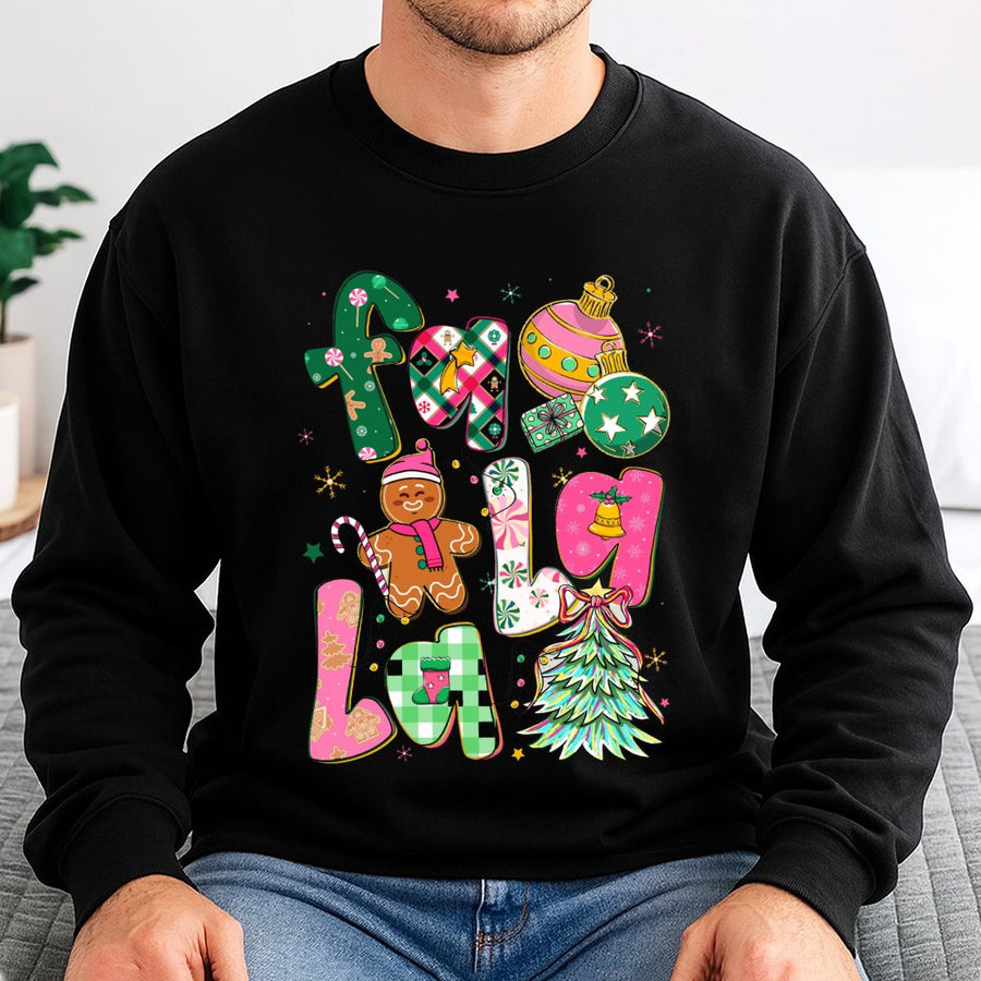 Fa La La Christmas Sweatshirt | Cute Gingerbread & Holiday Tree Graphic | Premium Cotton-Poly Blend | Festive Xmas Gift For Women