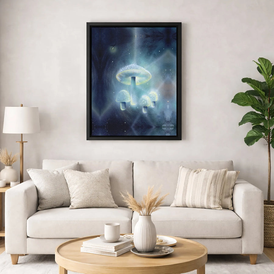 Bioluminescent Mushroom Canvas Print | Magical Forest Night Wall Art | Premium Gallery Wrapped Decor | Nature Inspired Gift for Home