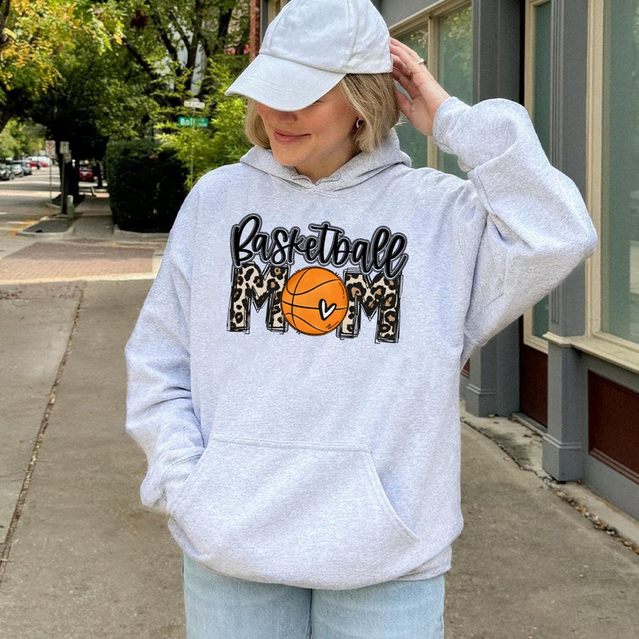 Basketball Mom Hoodie | Leopard Print Basketball Graphic | Soft Cotton-Poly Blend | Premium Sports Mama Gift For Game Day