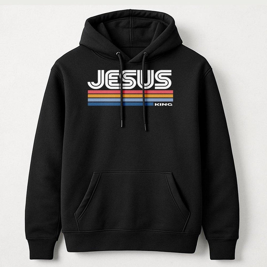Jesus King Hoodie | Retro Minimalist Christian Graphic | Premium Soft Cotton Blend | Religious Gift for Men and Women