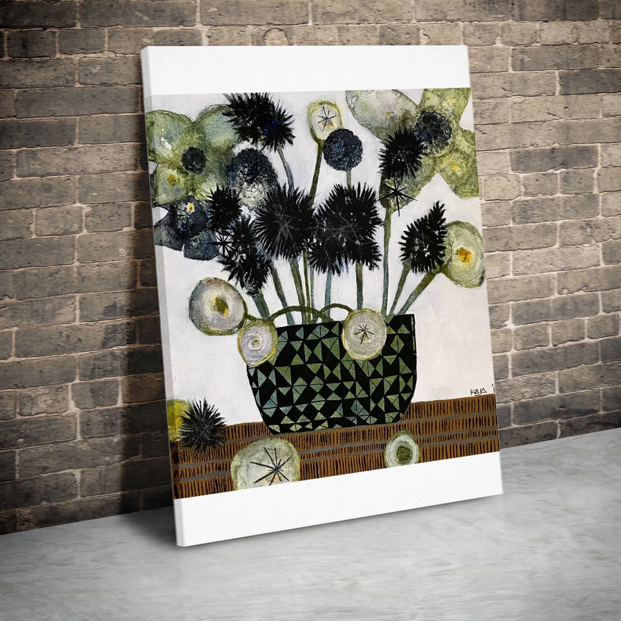 Black Thistle Canvas Wall Art | Modern Botanical Painting Print | Premium Thick Gallery Canvas | Unique Home Decor Gift