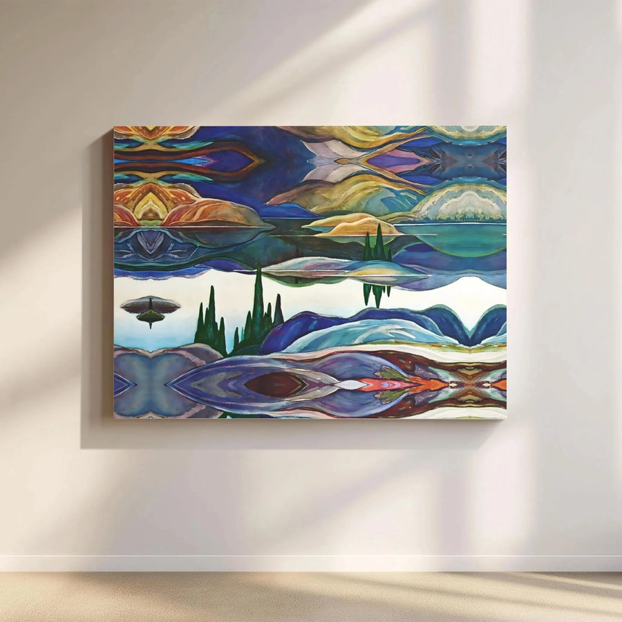 Surreal Landscape Canvas Wall Art | Mirrored Abstract UFO Mountain Print | Gallery-Quality Premium Decor | Unique Modern Home Office Gift